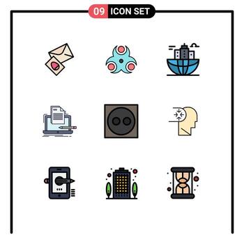 Modern Set of 9 Filledline Flat Colors Pictograph of paper computer building coding headquarter Editable Vector Design Elements