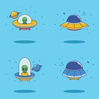 set of alien ufo illustration in flat design vector