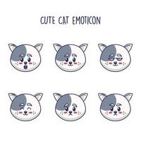 set of cute cat emoticon in flat design vector