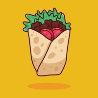 ilustración de kebab de dibujos animados lindo en diseño plano vector