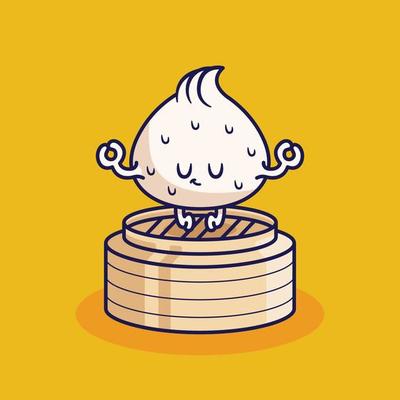 cute cartoon dim sum meditation illustration