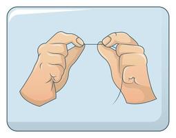 Dental floss in hands concept background, cartoon style vector