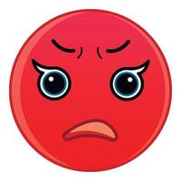 Red upset emoticon icon, cartoon style vector