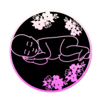 Baby sleeping, circle icon. Birthday, baby shower, holiday template. png