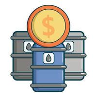 Oil barrels with dollar sign icon, cartoon style vector