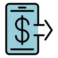 Dollar mobile transfer icon color outline vector