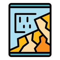 Broken screen tablet icon color outline vector