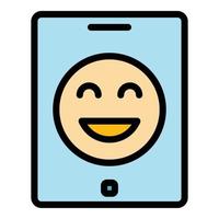 Smile on tablet icon color outline vector