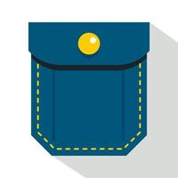 Blue pocket with yellow button icon, flat style vector