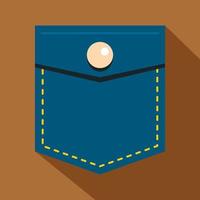 Blue jeans pocket with button icon, flat style vector