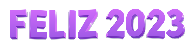 Happy 2023 in Portuguese with purple golden 3d design. Translation - Happy 2023. png