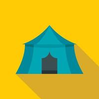 Blue yellow tourist tent for travel, camping icon vector
