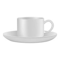 White cup and saucer mockup, realistic style vector