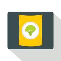 Packet of frozen broccoli icon, flat style vector