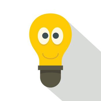 Smiling light bulb with eyes icon, flat style vector