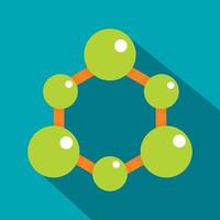 Green molecule structure icon, flat style vector