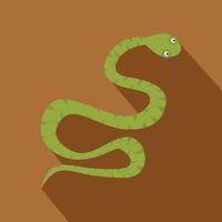 Green snake icon, flat style vector