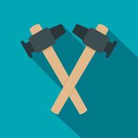 Crossed blacksmith hammer icon, flat style vector