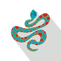Light blue snake with orange spots icon flat style vector