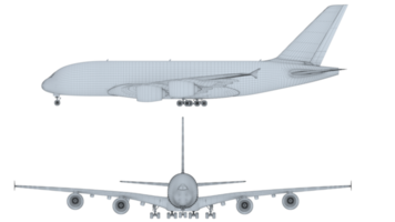 Ilustración de representación 3d avión blanco con holograma de neón de borde seguridad de tecnología de espectáculo futurista para transporte de finanzas comerciales de productos premium
