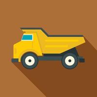 Yellow dump truck icon, flat style vector
