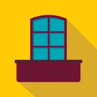 Retro window and flowerbox icon, flat style vector