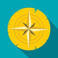 Gold ancient compass icon, flat style vector