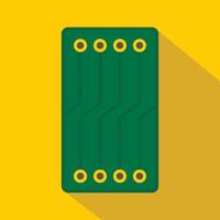 Green circuit board icon, flat style vector