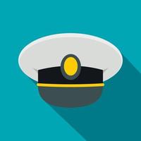 White nautical hat icon, flat style vector