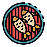 Grilled fish icon color outline vector