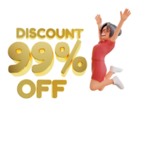 Discount Off With Woman Character 3d illustration png