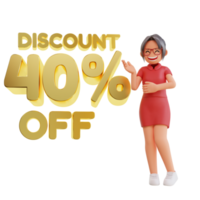 Discount Off With Woman Character 3d illustration png