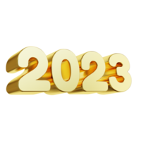 3d framställa 2023 guld text, Lycklig ny år png