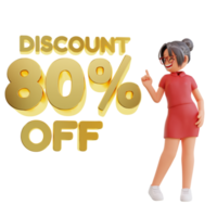 Discount Off With Woman Character 3d illustration png