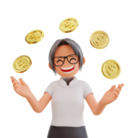 3d render Businesswoman showing dolar coint png