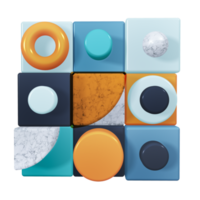 Objeto decorativo transparente de mosaico colorido abstracto. ilustración 3d abstracta de formas geométricas con círculo, esfera, triángulo, cuadrado y punto png