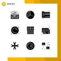 9 Thematic Vector Solid Glyphs and Editable Symbols of banking sunny folder sun zip Editable Vector Design Elements