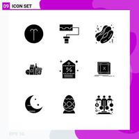 Mobile Interface Solid Glyph Set of 9 Pictograms of shopping price fast food discount items Editable Vector Design Elements