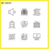 9 Thematic Vector Outlines and Editable Symbols of instrument party tasks night yogurt Editable Vector Design Elements