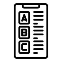 vector de contorno de icono de prueba de teléfono abc. examen de trivia