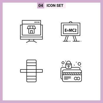 Mobile Interface Line Set of 4 Pictograms of computer edge online formula side Editable Vector Design Elements