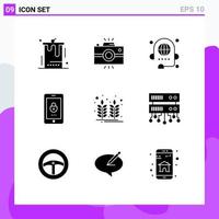 Modern Set of 9 Solid Glyphs and symbols such as mobile encryption retro global conference Editable Vector Design Elements