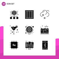 Glyph Icon set Pack of 9 Solid Icons isolated on White Background for responsive Website Design Print and Mobile Applications Creative Black Icon vector background