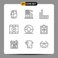 9 Black Icon Pack Outline Symbols Signs for Responsive designs on white background. 9 Icons Set. vector