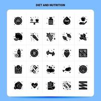 Solid 25 Diet And Nutrition Icon set. Vector Glyph Style Design Black Icons Set. Web and Mobile Business ideas design Vector Illustration.