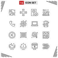 16 Icons Line Style. Grid Based Creative Outline Symbols for Website Design. Simple Line Icon Signs Isolated on White Background. 16 Icon Set. vector