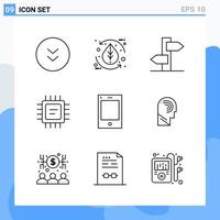 iconos de estilo moderno de 9 líneas. símbolos de contorno para uso general. signo de icono de línea creativa aislado sobre fondo blanco. Paquete de 9 iconos. vector