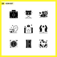 9 Icon Set. Simple Solid Symbols. Glyph Sign on White Background for Website Design Mobile Applications and Print Media. vector