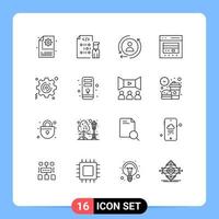 Universal Icon Symbols Group of 16 Modern Outlines of business ecommerce programming credit card Editable Vector Design Elements