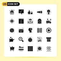 Pack of 25 Modern Solid Glyphs Signs and Symbols for Web Print Media such as earth device tea camera cam Editable Vector Design Elements